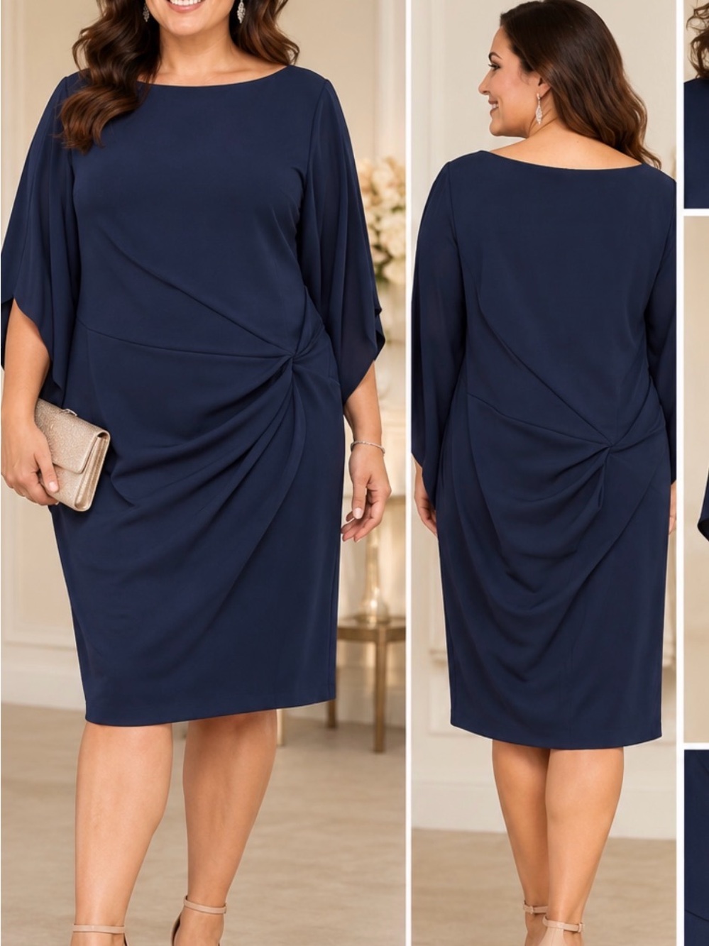Betsy & Adam Navy Draped Dress Plus Size 18W NWT.